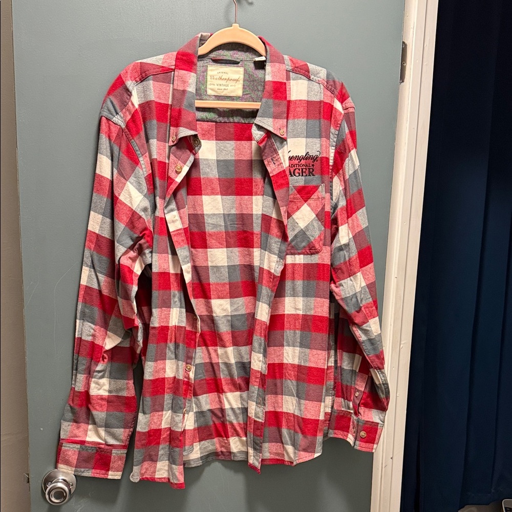 Yuengling  Red and White Plaid Men's Shirt